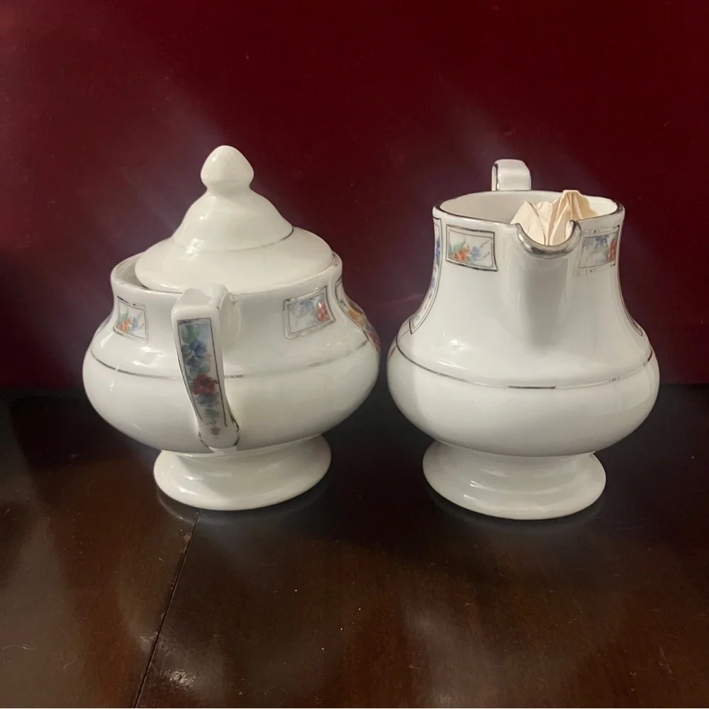 Vtg 1930s Fraunfelter Art Deco Royal Rochester Golden Pheasant Creamer & Sugar